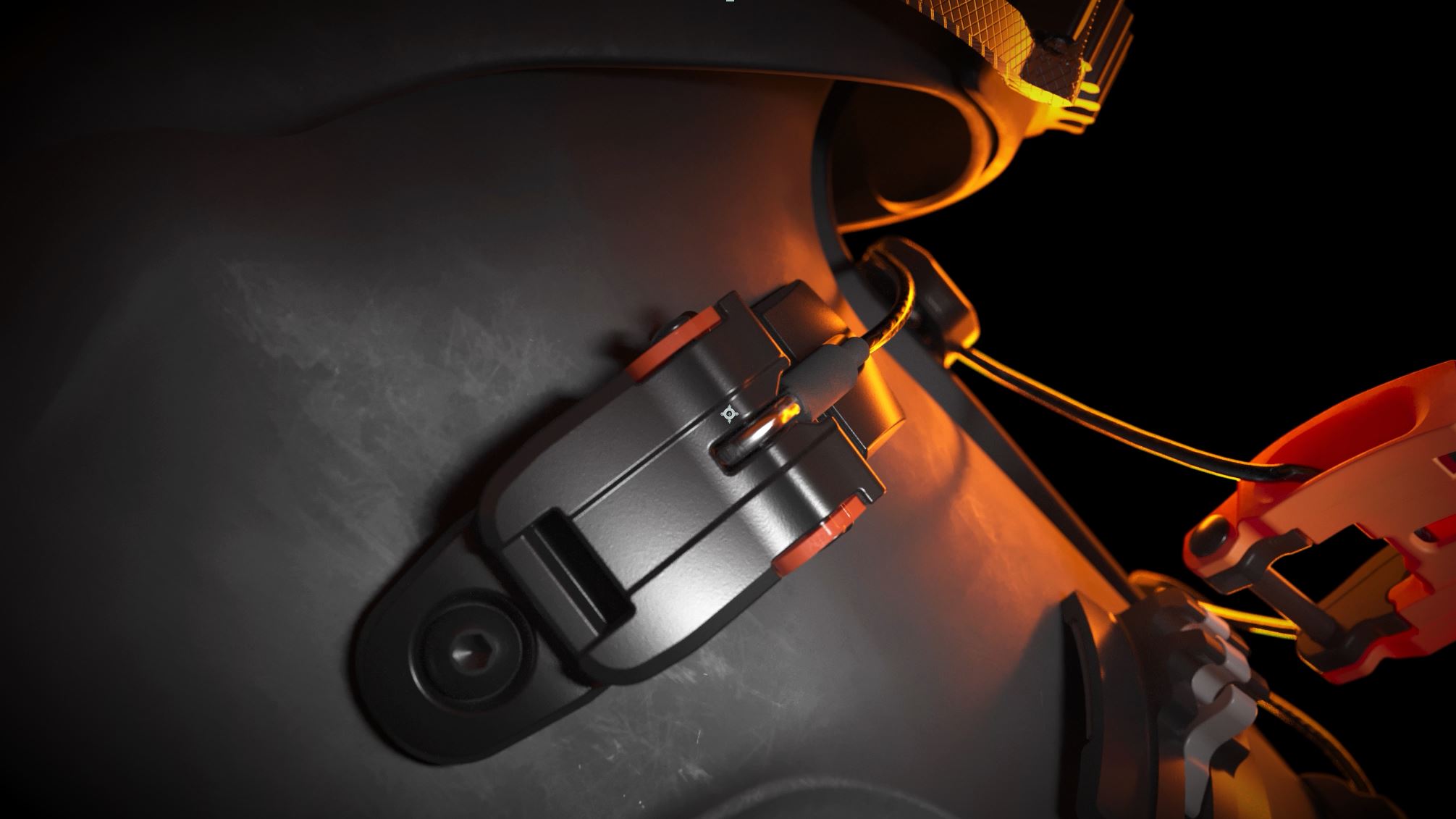 3D ski boot animation demonstrating the functional mechanics of the new buckle technology